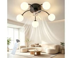 NETTLIFE Plafondventilator met Verlichting - Stil - G9 - Zwart - 6 Standen - Omkeerbaar - Met Afstandsbediening & Timer - Voor Woonkamer & Slaapkamer - Zonder Lampen