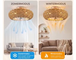 Vintage Plafondventilator met Verlichting & Afstandsbediening – Bamboe & Rotan Design [Energieklasse D] — thumbnail 3