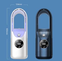 longziming -Bladeless Luchtkoeler met Bevochtiger – 6 Snelheden, Waternevel, Timer, Compacte USB Ventilator voor Slaapkamer, Kantoor en Woonkamer – 100 ml – blauw — thumbnail 5