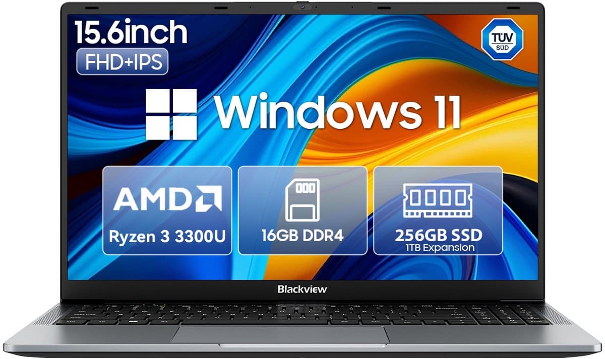 Blackview AceBook 6 - Laptop - 15,6 inch Full HD - 16GB DDR4 RAM - 256GB SSD - AMD Ryzen 3 3300U - Windows 11 Notebook - Radeon Vega 6 Graphics - Grijs — afbeelding 1
