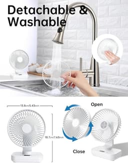 Mini Bureauventilator - Stil Persoonlijk Ventilator - Oplaadbaar 3600mAh Batterij - 4 Windsnelheden - 120° Oscillerend - Voor Thuis, Kantoor, Buiten En Reizen - Wit — thumbnail 2
