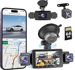 SnelShoppen - 4K 1080P Dashcam Auto met 5GHz WiFi, 64GB SD Kaart, 3" IPS Scherm, 170° Groothoek, Loopopname, G-Sensor, Nachtzicht voor Auto en Vrachtw — thumbnail 1