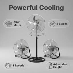 Umarko - 3-in-1 Stille Statiefventilator 65W Turbo - Hoogteverstelbaar - Wandmontage - 50 cm — thumbnail 3