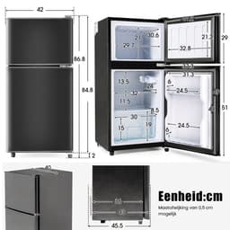1 koel-vriescombinatie, 60 liter capaciteit zwarte koelkast met dubbele deur, stille vrijstaande koelkast met 7 temperatuurstanden voor woonkamer of kantoor — thumbnail 3