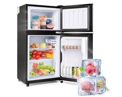 1 koel-vriescombinatie, 60 liter capaciteit zwarte koelkast met dubbele deur, stille vrijstaande koelkast met 7 temperatuurstanden voor woonkamer of kantoor