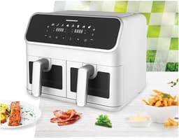 Heinner DualFry Supreme Dubbele Heteluchtfriteuse – 1700W – 8L Totale Capaciteit – Digitaal Display – Touchbediening – 8 Programma’s – SYNC & MATCH – Temperatuur 80–200°C – Wit – 3 Jaar Garantie — thumbnail 3
