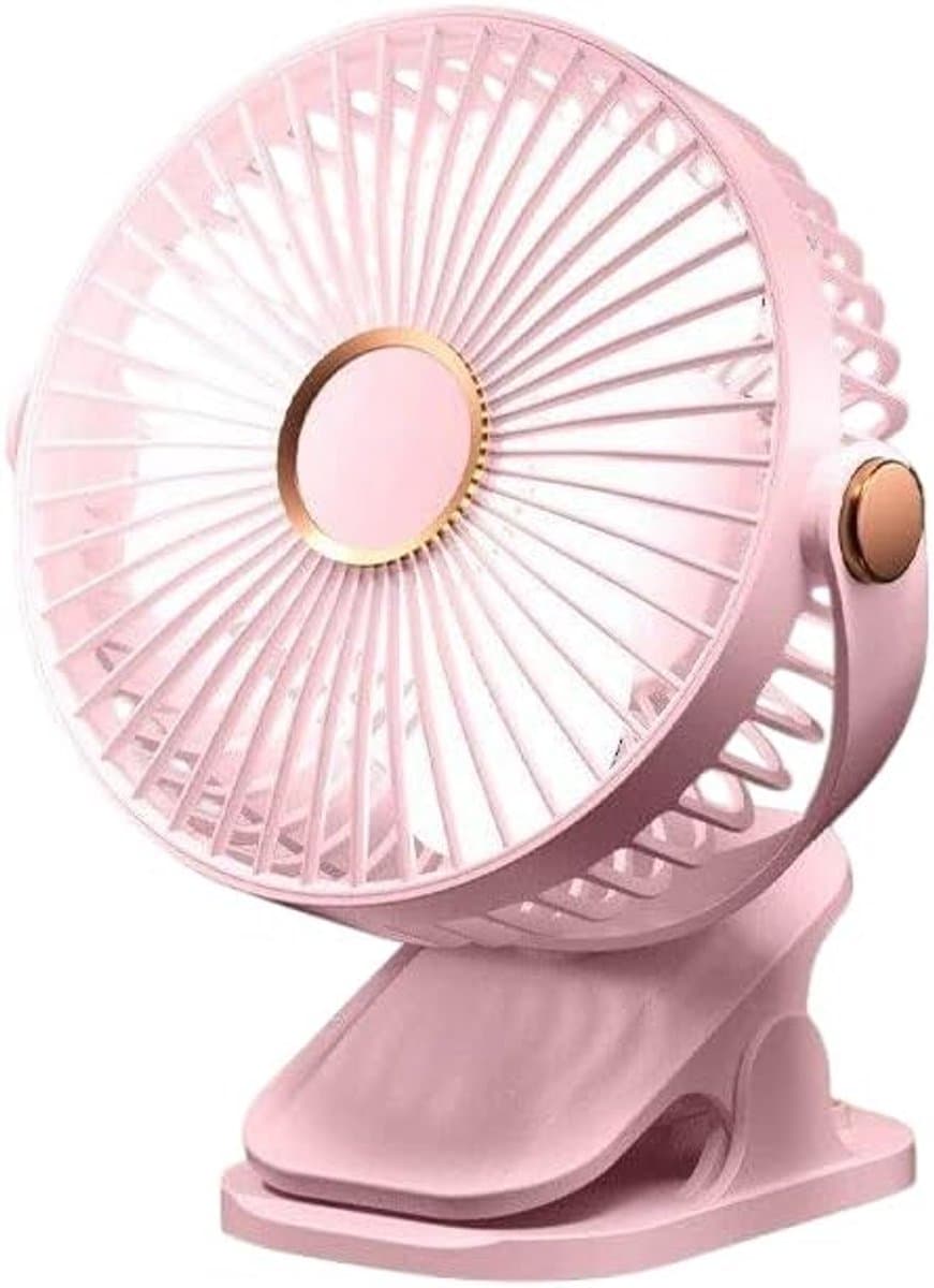 Stille USB-ventilator - Mini bureauventilator, 5 windsnelheden, 360° draaibaar - Kleine wandventilator, geschikt voor kantoor, thuis en op de camping - Roze - 1 stuk — afbeelding 1