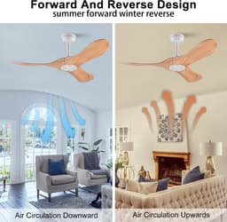 HAUSS SPOLE Plafondventilator - 107 cm - Stil Met Afstandsbediening - Metaal En Hout - Wit En Naturel - Zonder Verlichting Voor Woonkamer En Terras — thumbnail 4
