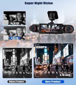 Dashcam - 3,16 inch - Dual lens - Full HD 1080p - Voor Auto's en Vrachtwagens — thumbnail 3