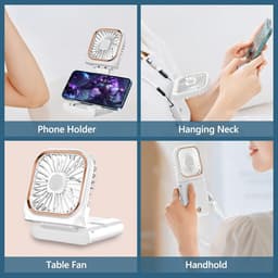LISM-Draagbare nekventilator, mini stille handventilator, opvouwbaar, USB-oplaadbaar, met telefoonhouder en ventilator, Geschikt voor thuis, op kantoor, buitenreizen, handsfree nekventilator. — thumbnail 2