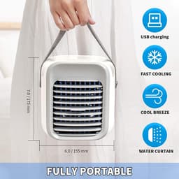 Draadloze draagbare mini-luchtkoelerventilator, multifunctionele persoonlijke USB 2000 MAh-luchtkoeler met 3 snelheden, 7 kleuren veranderende LED-nachtlampje-luchtbevochtiger met watertank, geschikt voor iedereen, inclusief peuters-grijs — thumbnail 4