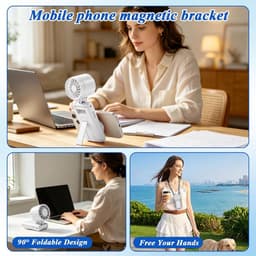 Handventilator - 100 windsnelheden - Met magnetische telefoonhouder en koelplaat - Oplaadbare handventilator - 3600 mAh - Compact en draagbaar - Wit — thumbnail 5