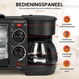 Celestul 3-in-1 Magnetron – Mini Oven 9L – Koffiezetapparaat met Geïsoleerde 600 ml Koffiekan – Broodrooster – Compact Keukenapparaat – Zwart — thumbnail 3