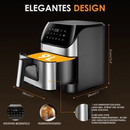 Velori Airfryer 9 Liter - Heteluchtfriteuse met Kijkvenster - Digitale Airfryer - 10 Programma's - 1800W - XL Airfryer - Zwart RVS — thumbnail 4