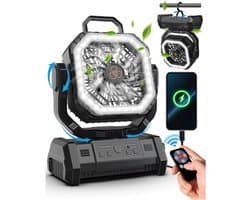 Camping ventilator oplaadbaar – 20000 mAh ventilator met LED lamp – stil – afstandsbediening – 4 standen