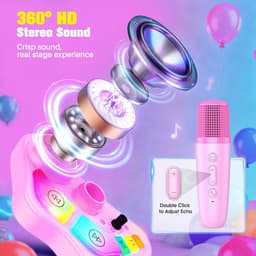 Karaoke Microfoonset voor Kinderen - Met Verstelbare Standaard, 2 Microfoons en LED-Verlichting - Bluetooth, USB, AUX & TF-Kaart — thumbnail 5