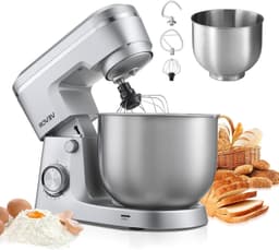 Keukenmachine - Mixer Foodprocessor - Bakken en Koken - 10 Snelheden - 5.7 Liter Kom - Zilver — thumbnail 1