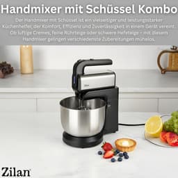 Elektrische Handmixer - Keukenmixer Deegkneedmachine - Bakken en Koken - Automatisch Roterende Kom - 3.5 Liter Kom - Zwart Zilver — thumbnail 5