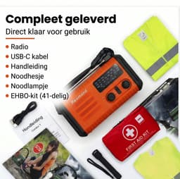 Noodradio met Solar, Dynamo & Powerbank - 20.000mAh - Inclusief 1x USB-C Kabel - LED-verlichting/Zaklamp - Draagbare Radio - SOS Alarm - AM/FM/NOAA-radio - Waterbestendig - Noodpakket — thumbnail 2