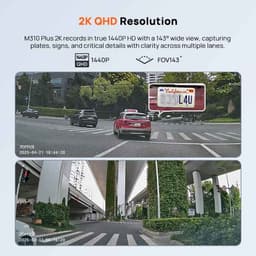 Casa Living Auto Dashcam - 2K QHD 1440P Dashcam - 143° Groothoeklens - Nachtzicht & Wifi - Spraakbesturing M310 Plus - Zwart — thumbnail 4