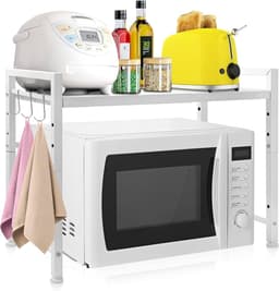 SnelShoppen - Microwave Rack, Magnetron Stand, Carbon Staal, Keuken Werkblad, Sterk en Stabiliteit, Wit, 2-Niveaus, Voor Magnetrons en Keukenapparaten — thumbnail 1