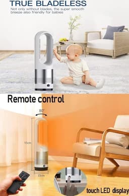 Torenventilator - Bladeless Fan - Kamer Lucht Circuleren - Warm en Koel Functie - 18 inch - Wit — thumbnail 3