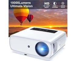 1080p Full HD beamer, 10.000L thuisbioscoop, videobeamer met 150.000 uur, ondersteunt 4K 350'' display multimedia beamer voor smartphone/pc/laptop/PS4/tv-stick/EXCEL/PPT