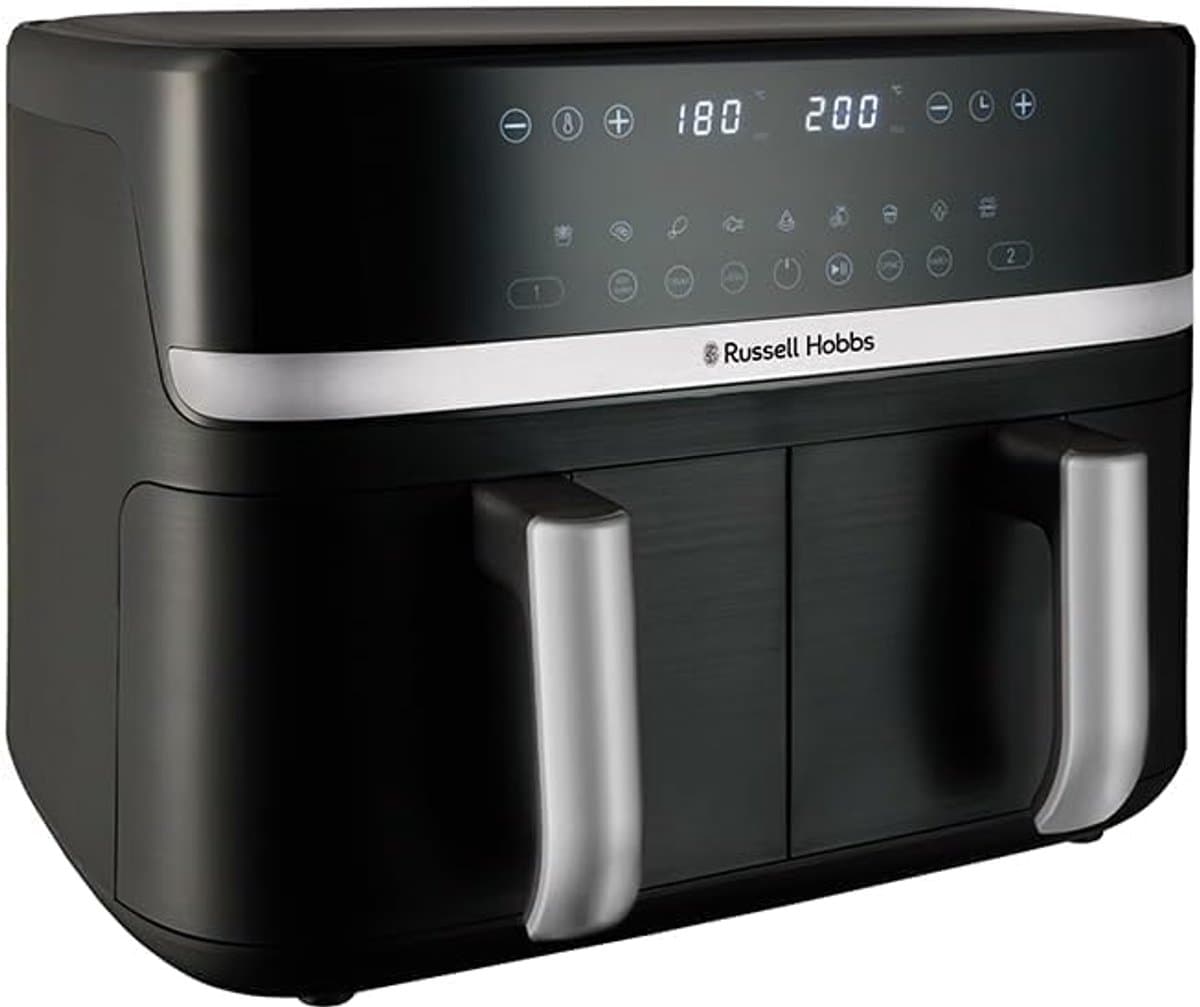 Airfryer 9 Liter Dual Zone – Dubbele Heteluchtfriteuse met 2 Lades – Olievrij – 9 Programma’s – Vaatwasmachinebestendig – 2800W Zwart — afbeelding 1