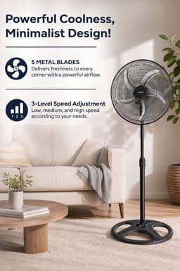 Asir - Staande Ventilator/Fan - Staande Staande Ventilator - 100% ABS - 50 x 50 x 132 cm — thumbnail 4