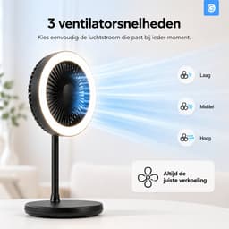 Tafelventilator met LED Licht - Bureauventilator met Verlichting - 3 Snelheden - Statief Ventilator met Flexibele Kop - Fan with LED Light - Mini Fan - Ventilator Staand met Draad - Desk Ventilator - Kleine Airco Verkoeler - Zwart - Silvergear — thumbnail 4