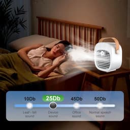 Mini airconditioner - Kleine airconditioner - Oplaadbare persoonlijke luchtkoeler - Mini airconditioner met drie snelheden - Mini watergekoelde luchtkoeler - Stille tafelventilator voor thuis, slaapkamer, op reis, op kantoor, binnen en buiten - Wit — thumbnail 4