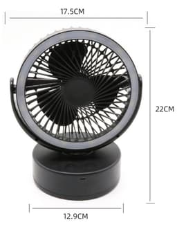 5000mAh campingventilator, tafelventilator, 3-in-1 mini USB-ventilator met LED-verlichting en haak, 360° draaibaar, plafondventilator met 3 snelheden, tentventilator met ventilator voor auto, buiten, camping, kantoor, thuis — thumbnail 5