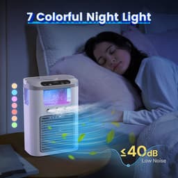 Mini-airco / draagbare koelventilator (1200 mAh accu), 600 ml watertank, compact ontwerp met nachtlampje (7 kleuren), 3 vernevelingsstanden, oplaadbaar — thumbnail 2