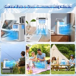 Mini-airco / draagbare koelventilator (1200 mAh accu), 600 ml watertank, compact ontwerp met nachtlampje (7 kleuren), 3 vernevelingsstanden, oplaadbaar — thumbnail 3