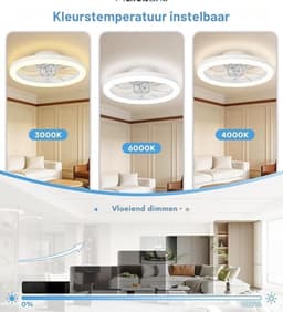 Thuys - Plafondventilator met LED Verlichting - 48W - Dimbaar - Afstandsbediening & Bluetooth App - 6 Snelheden - Zomer/Winterfunctie - Wit — thumbnail 3