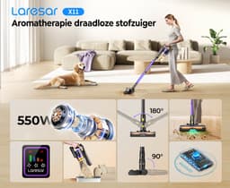 Laresar X11 draadloze stofzuiger, 55 kPa / 550 W, 60 min. batterijduur, 2 liter stofreservoir, groene LED-indicator, touchscreen, voor dierenharen, tapijten en harde vloeren — thumbnail 5