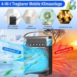 Draagbare luchtkoeler - Draagbare airconditioner, kleine en stille persoonlijke airconditioner, USB-voeding, mini-bureauventilator met verneveling, timer van 1/2/3 uur, 3 ventilatorsnelheden, 360° draaibaar - Zwart — thumbnail 2