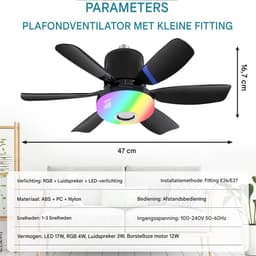 QTTVBTNA -Socket Ventilator Lamp - Plafondventilator Met Licht - E27 Socket Fan - Onafhankelijke Bediening - Bluetooth Muziekstreaming - Duurzaam ABS Kunststof - RGB Sfeerverlichting - Energiezuinige Koeling - 1 Stuk — thumbnail 5