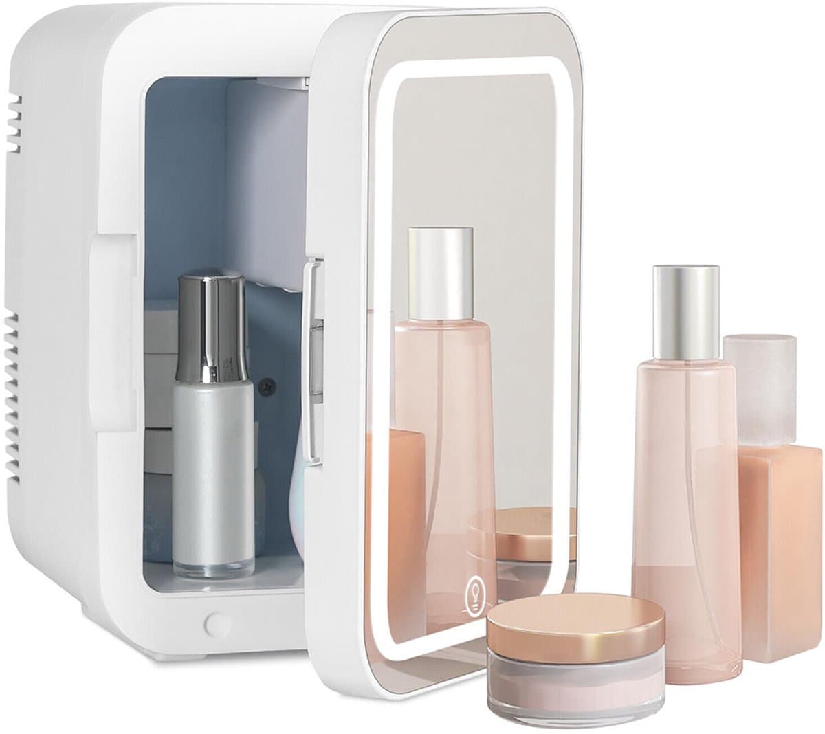 Mini-autokoelkast - cosmeticakoeler - met LED-spiegel - 4 liter - drie instelbare helderheidsniveaus - beautykoelkast - draagbaar - wit — afbeelding 1