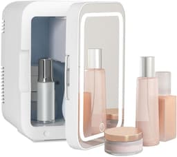 Mini-autokoelkast - cosmeticakoeler - met LED-spiegel - 4 liter - drie instelbare helderheidsniveaus - beautykoelkast - draagbaar - wit — thumbnail 1