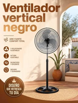 Wentinkmo Zwarte staande Ventilator -zes bladen krachtige 55w motor - 45 cm diameter — thumbnail 1