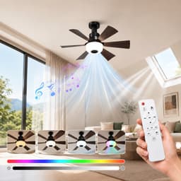 Lapamax E27 Plafondventilator Lamp Ø52cm- RGB LED Ventilator lamp met Kantelbare Ventilator & Verstelbare Hoogte - Afstandsbediening - Fan met Bluetooth Speaker -3 Snelheden - Voor Woonkamer, Slaapkamer en Kantoor — thumbnail 1