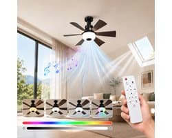 Lapamax E27 Plafondventilator Lamp Ø52cm- RGB LED Ventilator lamp met Kantelbare Ventilator & Verstelbare Hoogte - Afstandsbediening - Fan met Bluetooth Speaker -3 Snelheden - Voor Woonkamer, Slaapkamer en Kantoor
