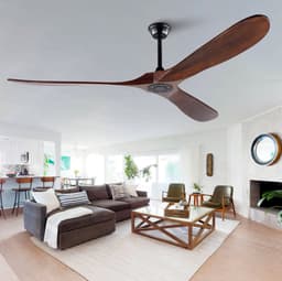 MIVRAY Plafondventilator Zonder Licht 70 Inch Walnootkleur Hout Metaal Zwart Met Afstandsbediening 6 Snelheden Voor Grote Ruimtes — thumbnail 1