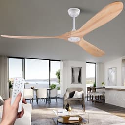 MIVRAY Plafondventilator – 176 cm – Stil Met Afstandsbediening En 6 Snelheden – Metaal En Hout – Wit Natuurlijk – Zonder Verlichting Voor Grote Ruimtes — thumbnail 1