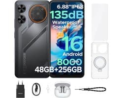 DOOGEE M30 VIP - Robuuste smartphone - 48GB RAM + 256GB ROM - 6,88 Inth HD + 120Hz - IP67 - Android 16 - 8000mAh - 64MP 0drievoudige camera - NFC - Vingerafdruk - 135dB luidspreker - Face ID - Volledige accessoirebundel - Zwart
