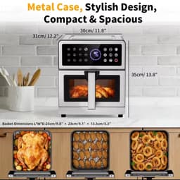 Airfryer Oven 8L RVS – 1700W – 12 Kookprogramma’s – Touchscreen Display – Timer – Kinderslot – Heteluchtfriteuse — thumbnail 2