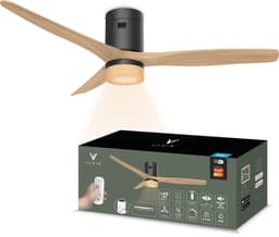 Varin® Smart Plafondventilator met verlichting - Ø 132cm - Zwart/Lichthout - LED CCT 18W - Super stil 20dB - 6 snelheden - Woonkamer - Slaapkamer - Tuya WiFi - App & Afstandsbediening — thumbnail 1