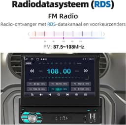 ESSGOO autoradio 1 din - Apple CarPlay & Android Auto (draadloos) - 7" HD touchscreen handmatig opvouwbaar scherm - Android 15, 4+64GB - GPS, wifi, USB, AUX — thumbnail 5