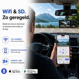 Kiraal Dashcam Compleet - Voor Auto - Voor en Achtercamera - Wifi - Nachtzicht en G-sensor - Inclusief 64GB SD-kaart en Kaartlezer - Super Full HD - Met App - Nederlandse handleiding — thumbnail 4